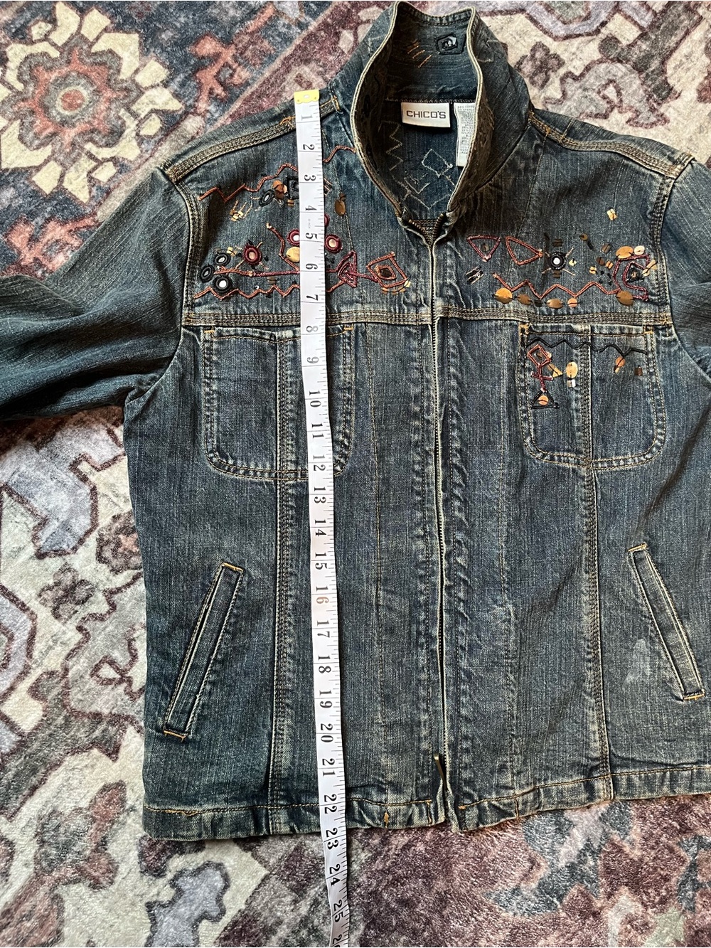 Chicos Embellished Dark Denim Y2K Vintage Jean Jacket M - Picture 9 of 10